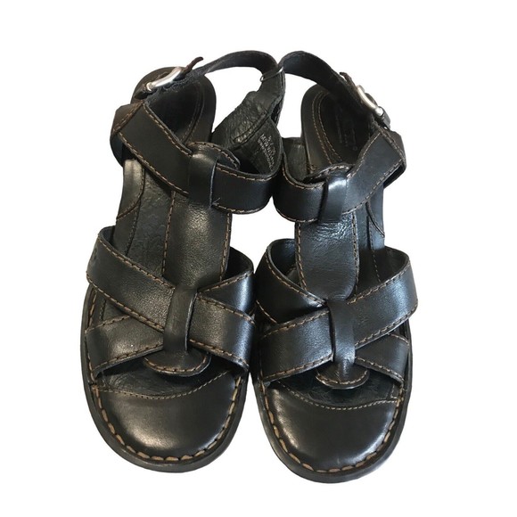 Born Womens Black Leather Strappy Ankle Strap Slingback Block Heel Sandals Sz 8 - Picture 1 of 8
